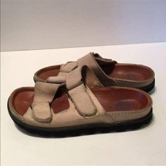 LandsEnd Sandals Size 4 Beige Suede Sticky Strap vintage 80s - Picture 4 of 11